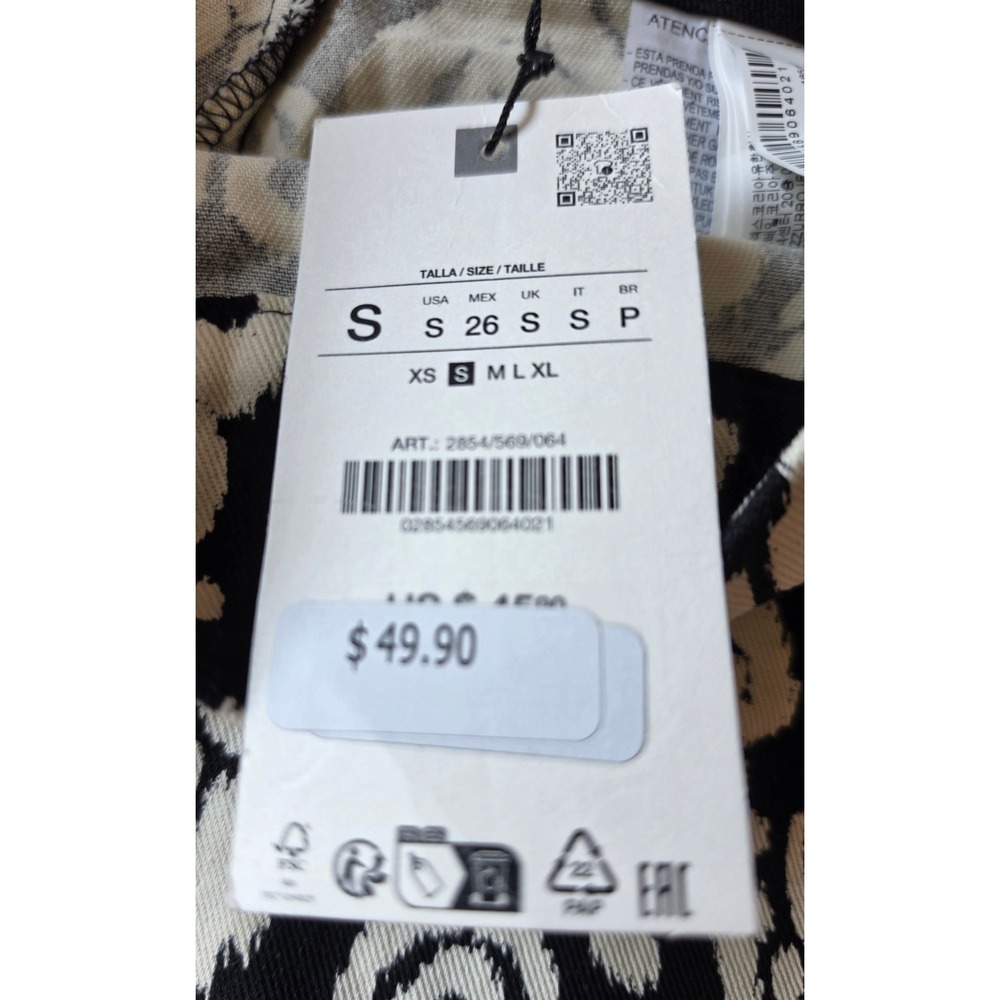Zara Black White Ikat Damask Jacquard High Waisted Cotton Shorts Small NWT - Picture 5 of 11